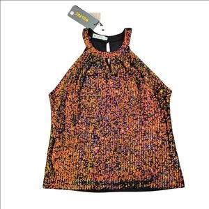 WULFUL Multicolored Sequin Sleeveless Keyhole Top Size Small